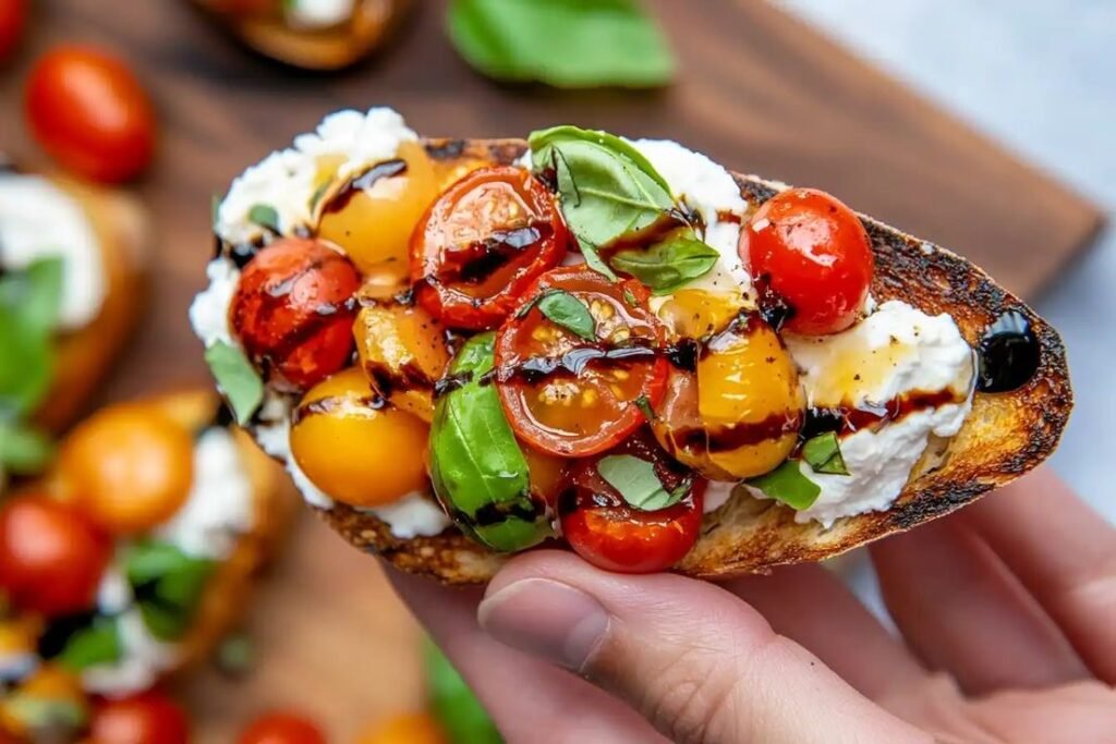 Bruschetta recipe an irresistible blend of crispy toasted bread, juicy tomatoes, and a hint of zesty garlic, finished with a drizzle of extra virgin olive oil and fresh basil. This authentic Italian appetizer is not only flavor-packed but also effortless to prepare, making it a must-try crowd-pleaser for any occasion. Whether you're hosting a dinner party or craving a quick snack, this simple yet mouthwatering Bruschetta is ready in just minutes. Follow our step-by-step guide to create a restaurant-style classic at home that’s sure to impress. It’s the perfect make-ahead appetizer for gatherings, offering a no-fail way to add fresh, savory flavor to your table